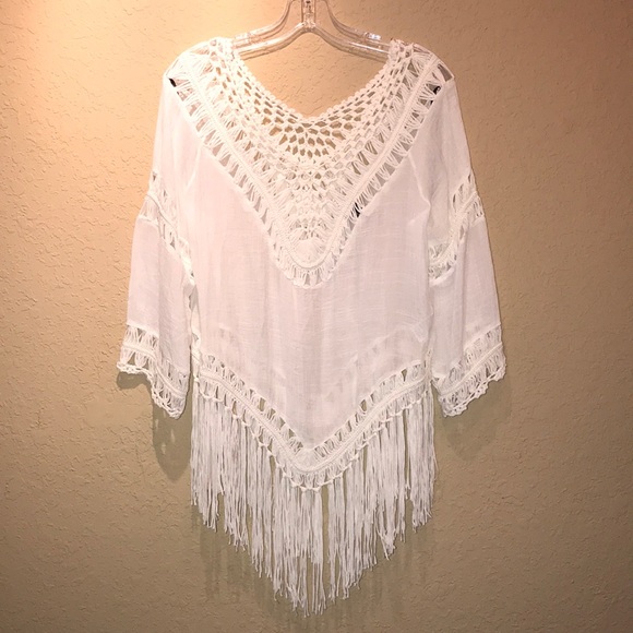 Forever 21 Tops - Forever 21 Hippie Boho Sheer Crochet Tassel Top